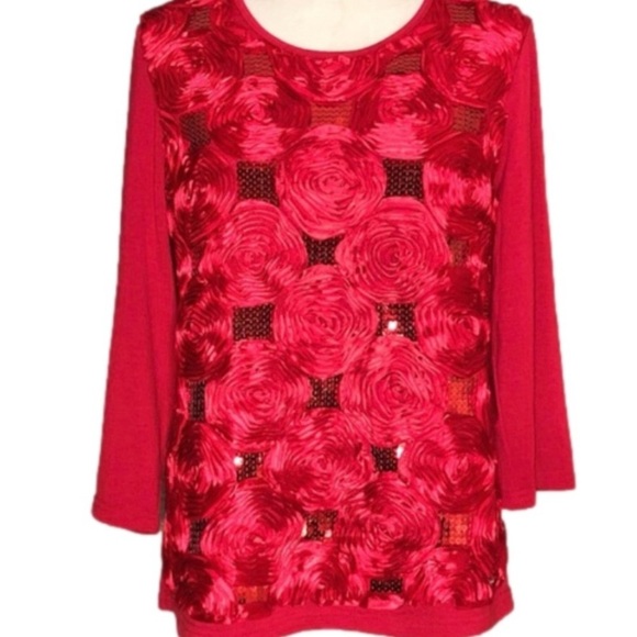 Moffi Red Sequinned Rosette Top, size M - Picture 4 of 6